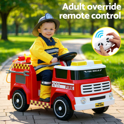 Rigo Kids Ride On Car Electric Fire Engine Fighting Truck with Water Gun Music