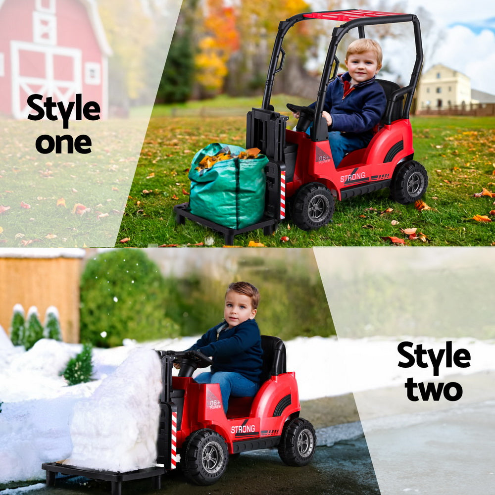 Rigo kids electric forklift toy car, 12V with remote control, designed for indoor play.