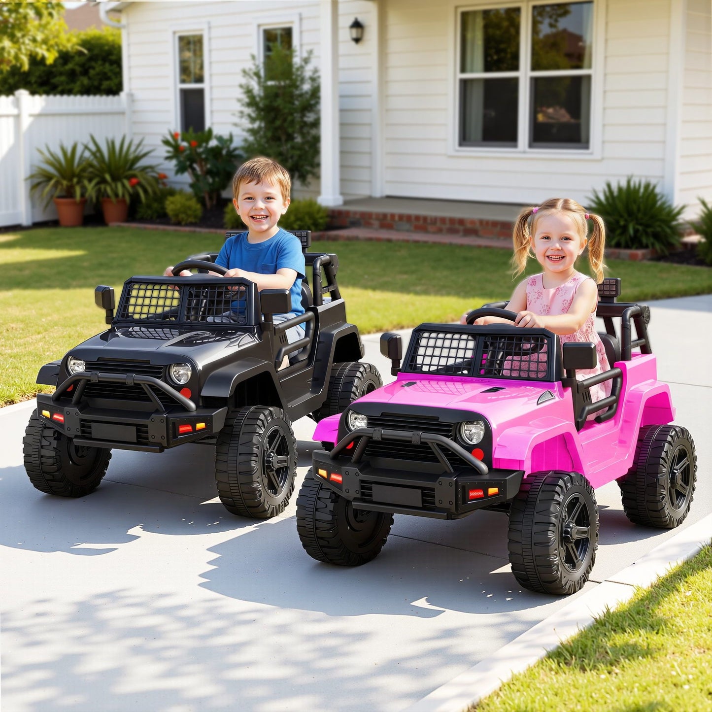 2x Rigo Electric Kids Ride On Car Black Pink Off-Road Ride-On Toy with Remote Control Horn Music