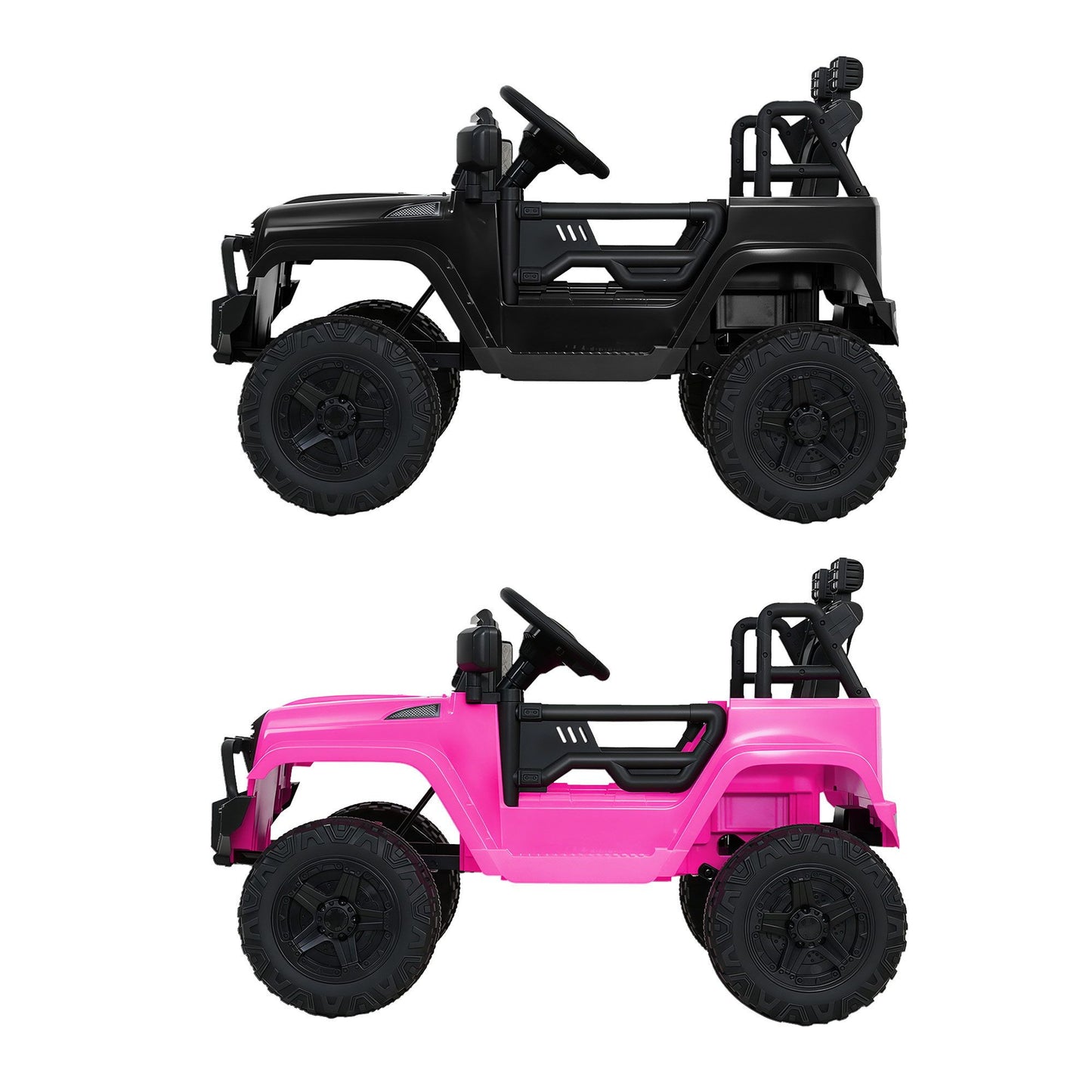 2x Rigo Electric Kids Ride On Car Black Pink Off-Road Ride-On Toy with Remote Control Horn Music