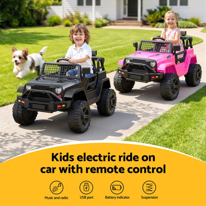 2x Rigo Electric Kids Ride On Car Black Pink Off-Road Ride-On Toy with Remote Control Horn Music