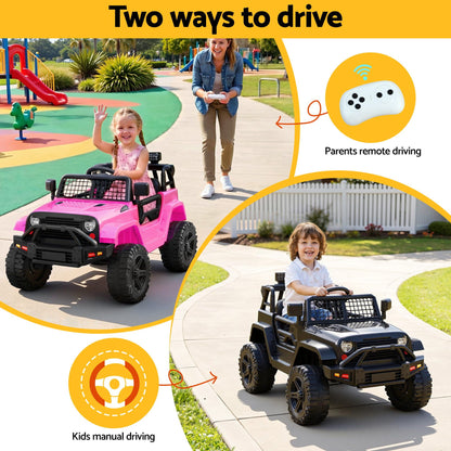 2x Rigo Electric Kids Ride On Car Black Pink Off-Road Ride-On Toy with Remote Control Horn Music