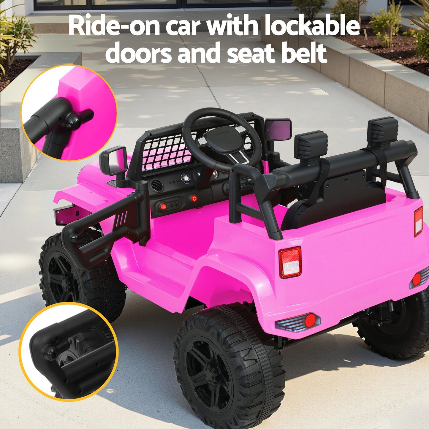 2x Rigo Electric Kids Ride On Car Black Pink Off-Road Ride-On Toy with Remote Control Horn Music
