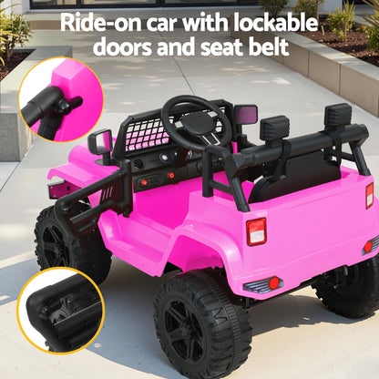 2x Rigo Electric Kids Ride On Car Black Pink Off-Road Ride-On Toy with Remote Control Horn Music