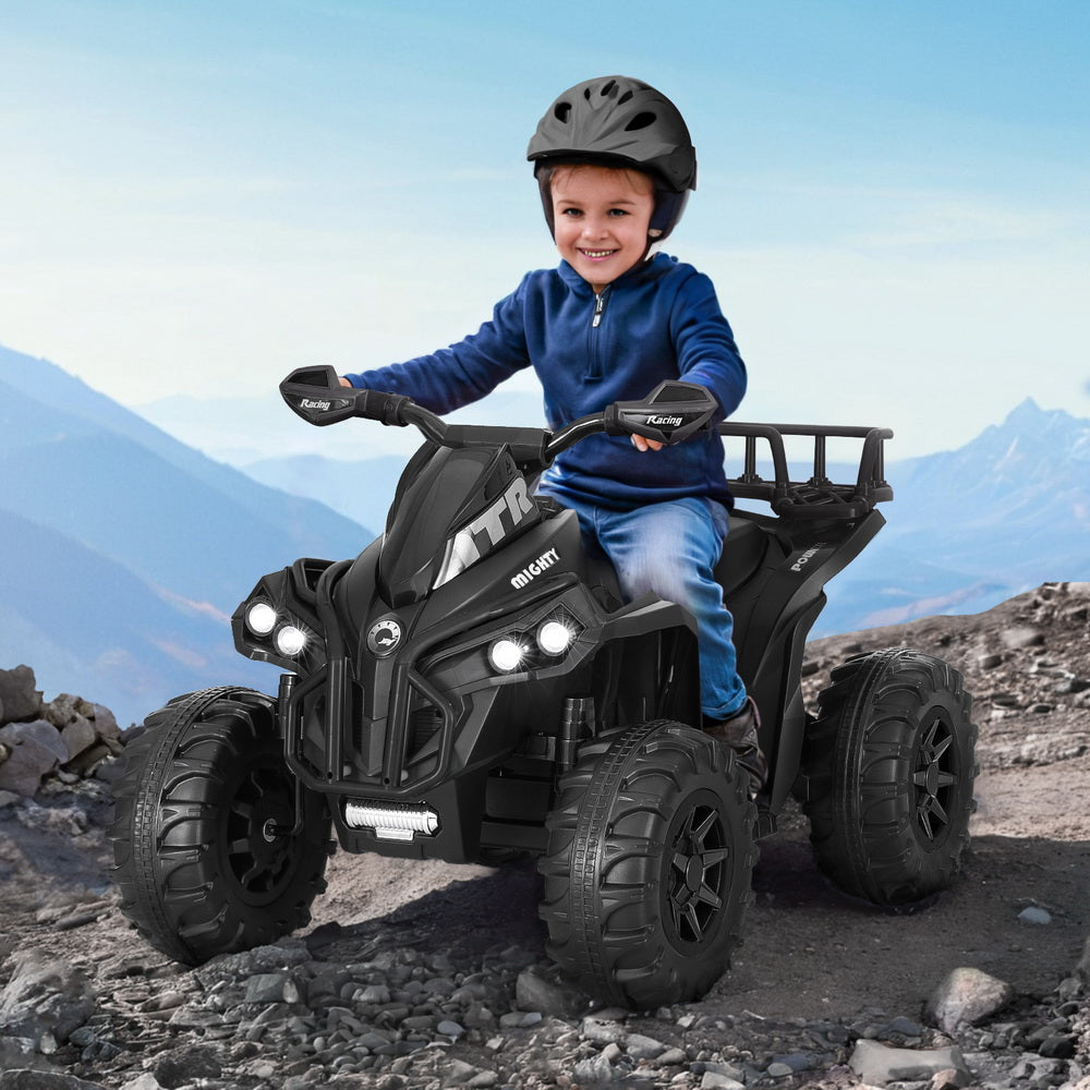 Black 12V Rigo Kids Electric ATV Quad Ride-On Car, perfect for thrilling outdoor play.