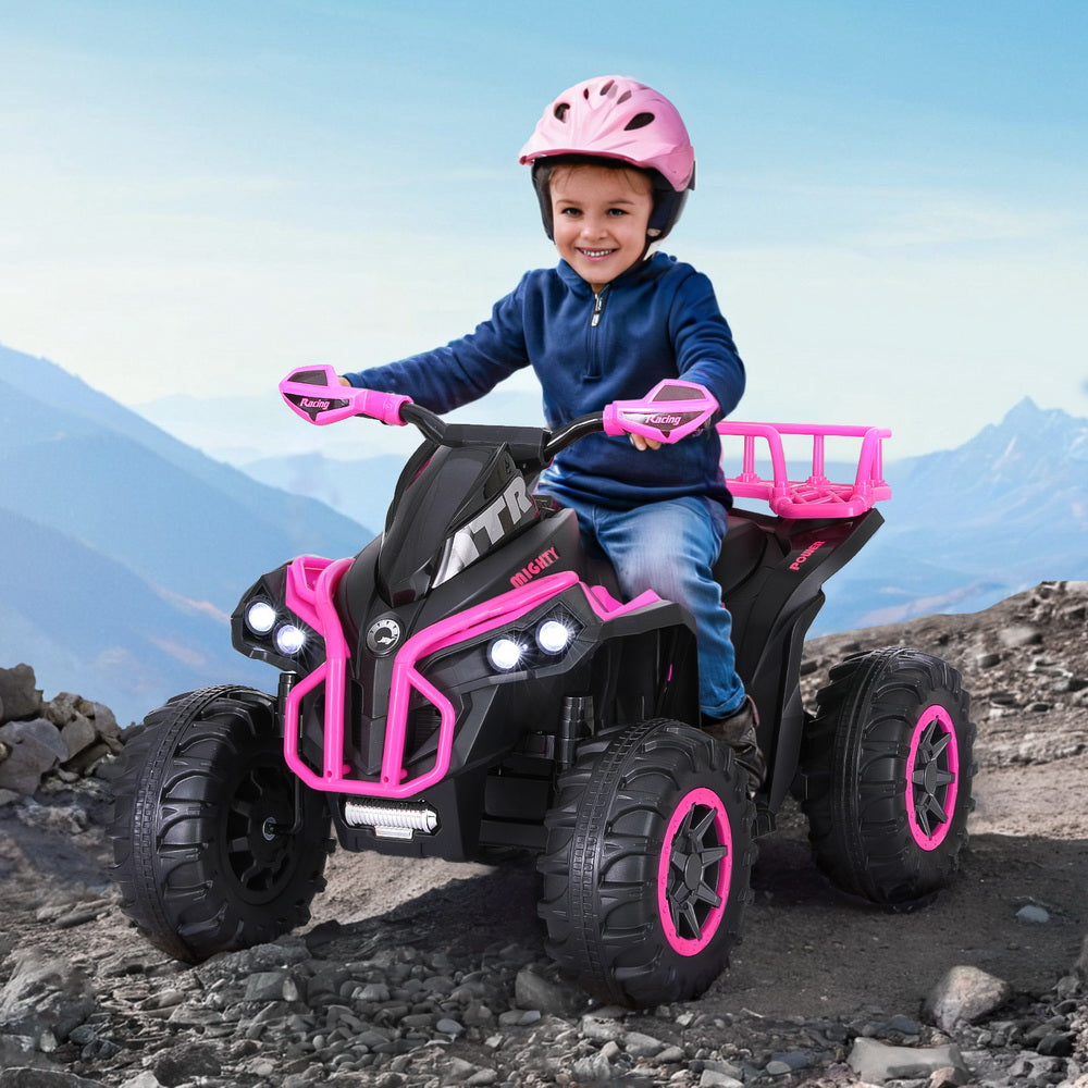 Pink 12V battery-operated Kids Electric ATV Quad Ride-On Car, perfect for fun at home.