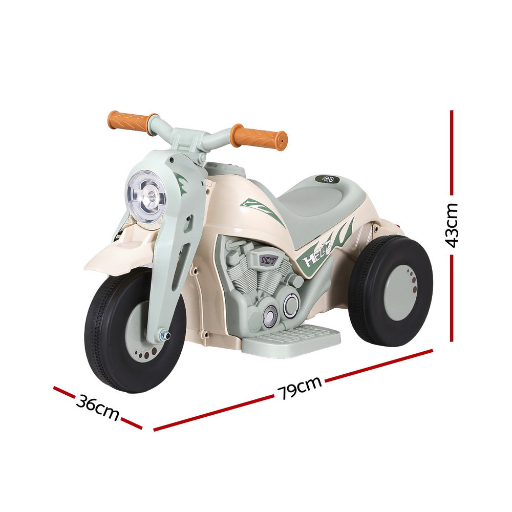 Green Rigo Kids Electric Motorbike with Bubble Maker for fun outdoor play at home.