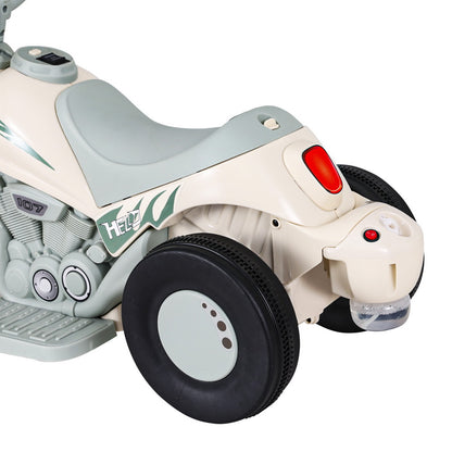 Green ride-on electric motorbike with bubble maker, ideal for kids outdoor fun at home.