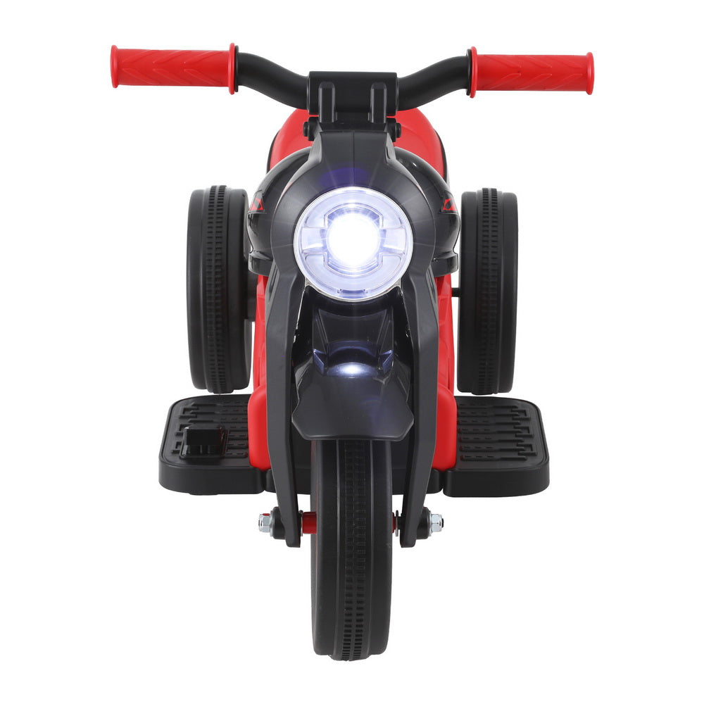 Red electric motorbike ride-on for kids with bubble maker, perfect for backyard fun.