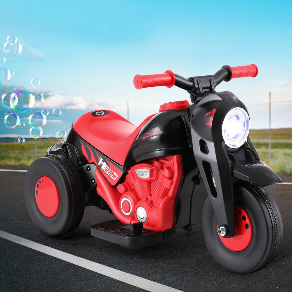 Red Rigo Kids Electric Motorbike Ride-On with Bubble Maker for fun outdoor play.