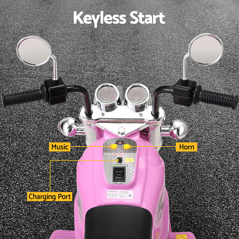 Rigo Kids Pink Electric Ride-On Motorcycle Toy with 6V Battery for home adventures.