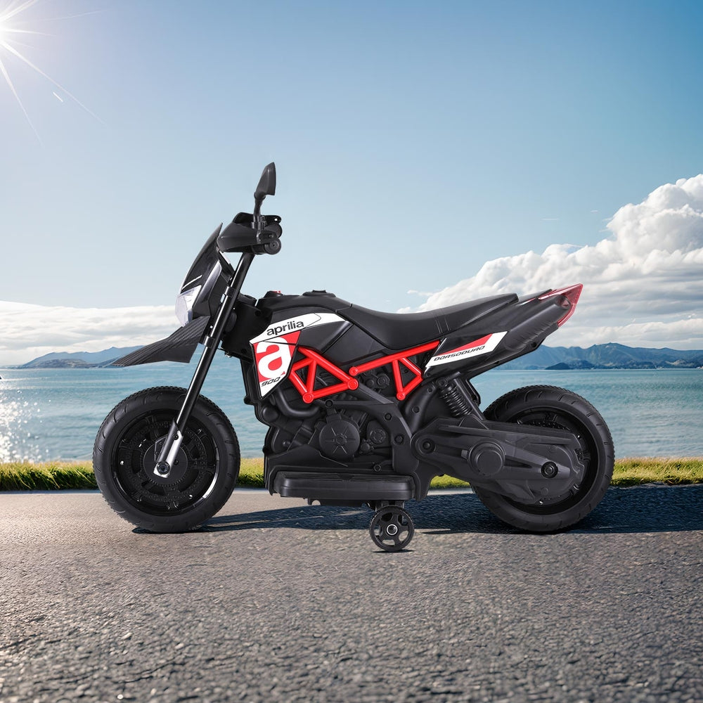 Aprilia Dorsoduro 900 Kids Electric Ride On Motorbike, perfect for thrilling indoor playtime.