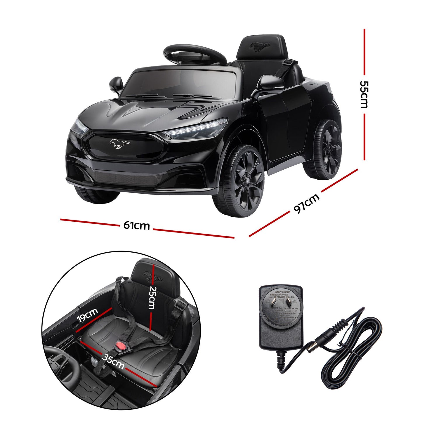 Kids Ride On Car 12V Licensed Ford Electric Toy with Remote Control Horn Music 97x61cm Black