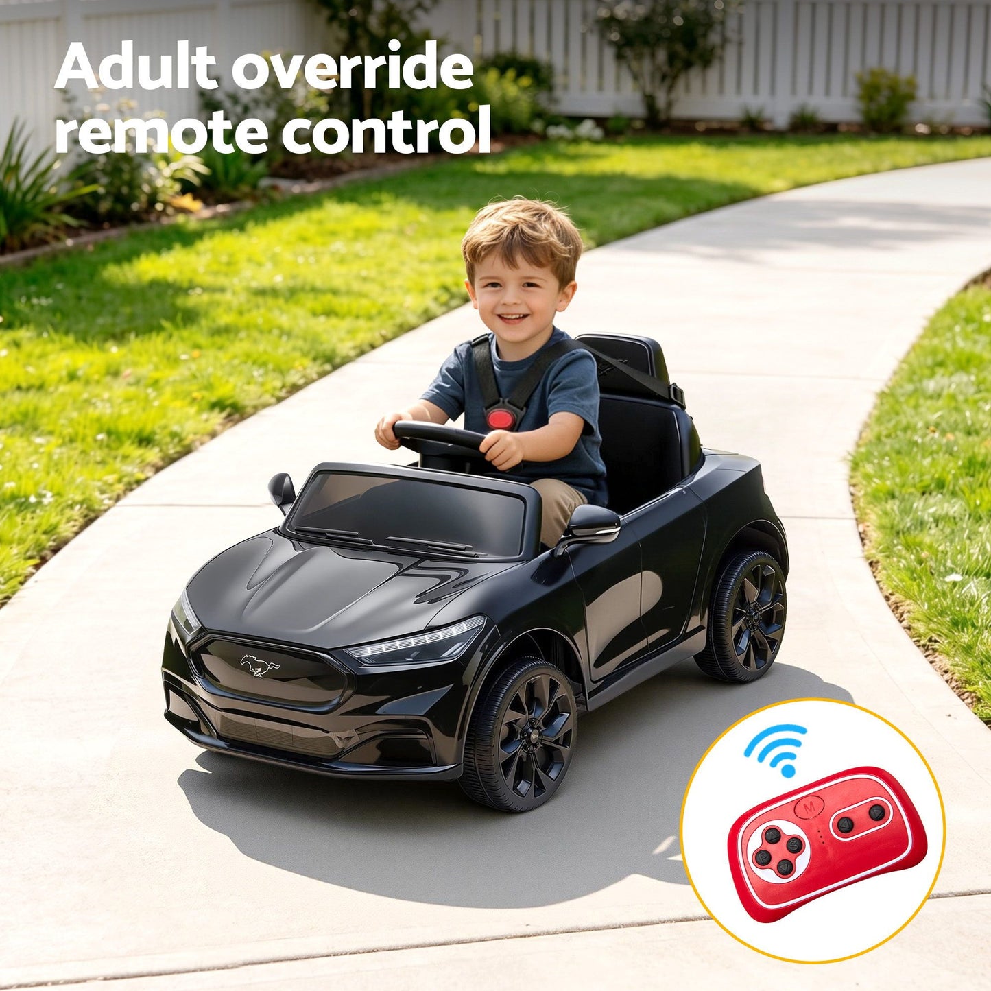 Kids Ride On Car 12V Licensed Ford Electric Toy with Remote Control Horn Music 97x61cm Black