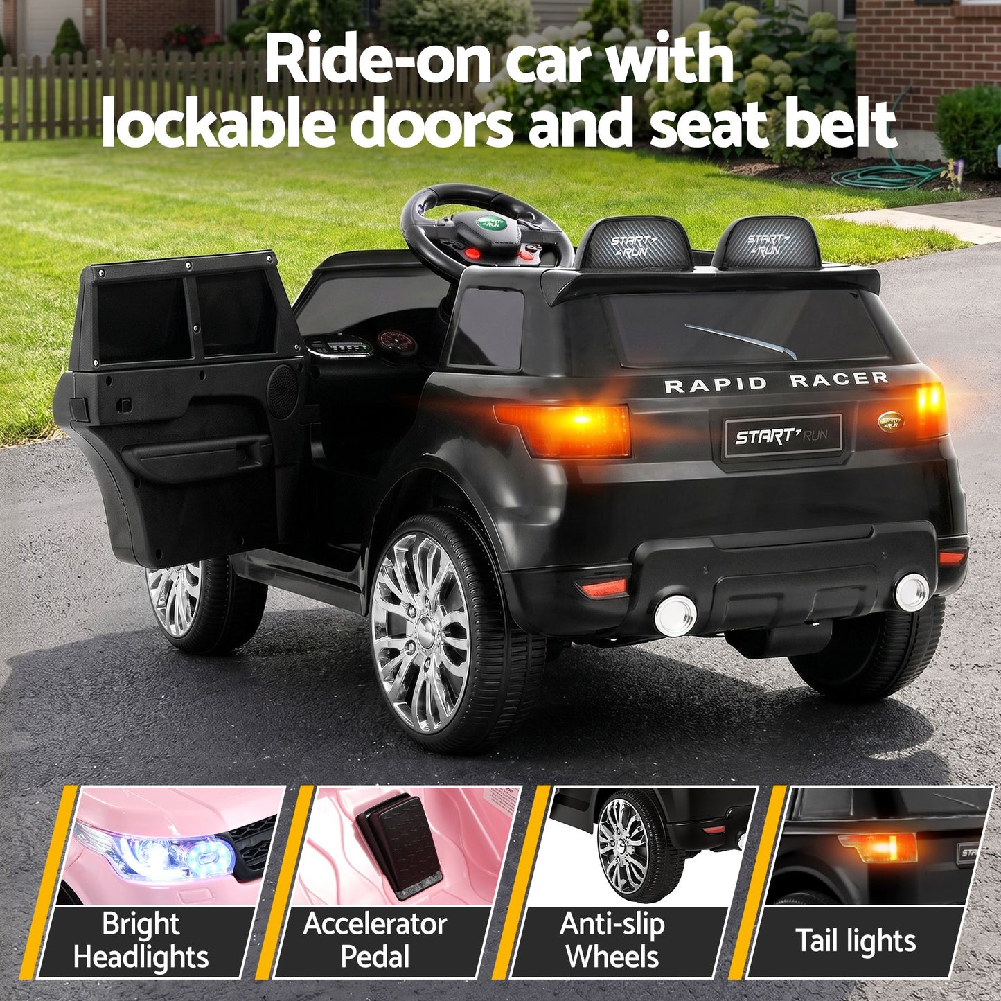 Rigo Kids Electric Ride On Car Black Pink Ride-On Toy with Remote Control