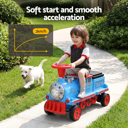 Rigo Kids Ride on Car Train 12V Electric Toy 2 Seaters Storage 87cm Blue