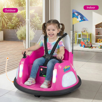12V Kids Ride On Bumper Car with Flashing Lights and Remote Control-Pink