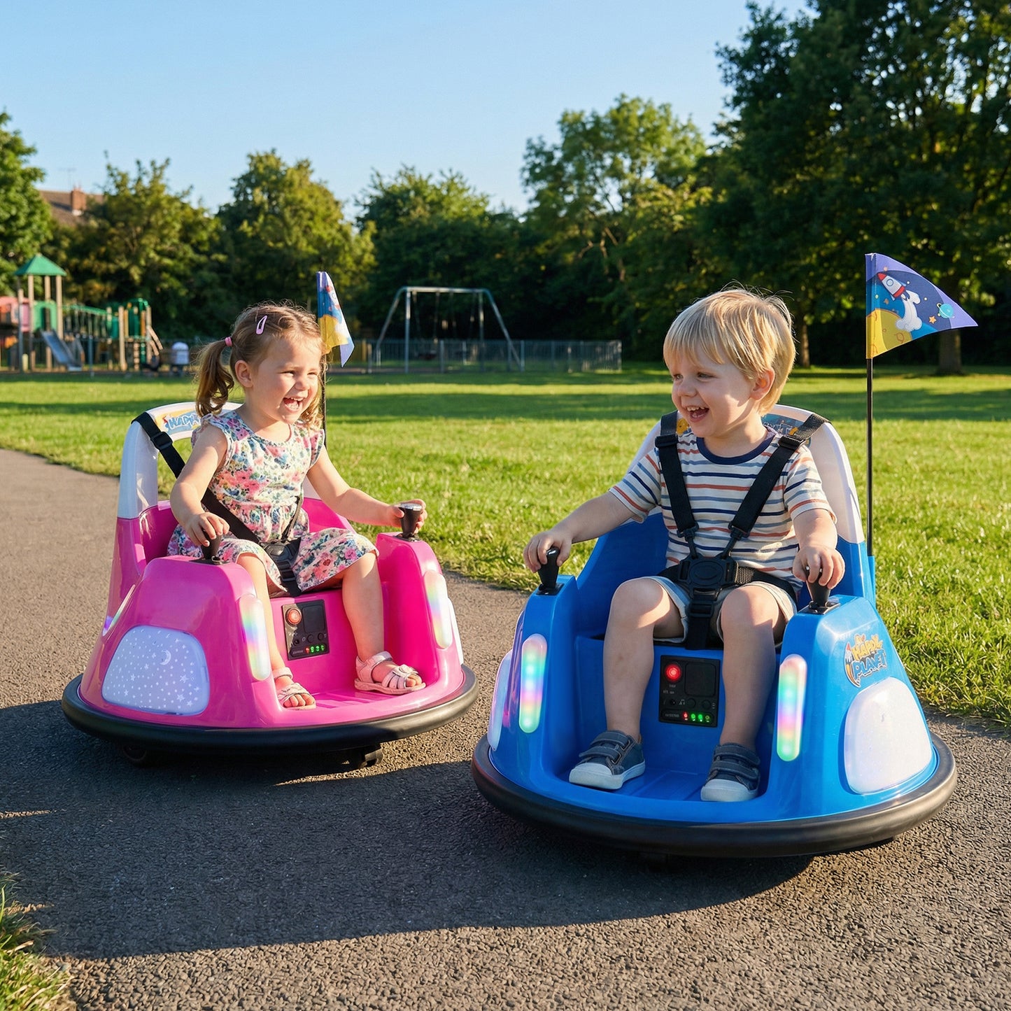 12V Navy Bumper Car | Dual Joysticks Remote Control Flashing Lights