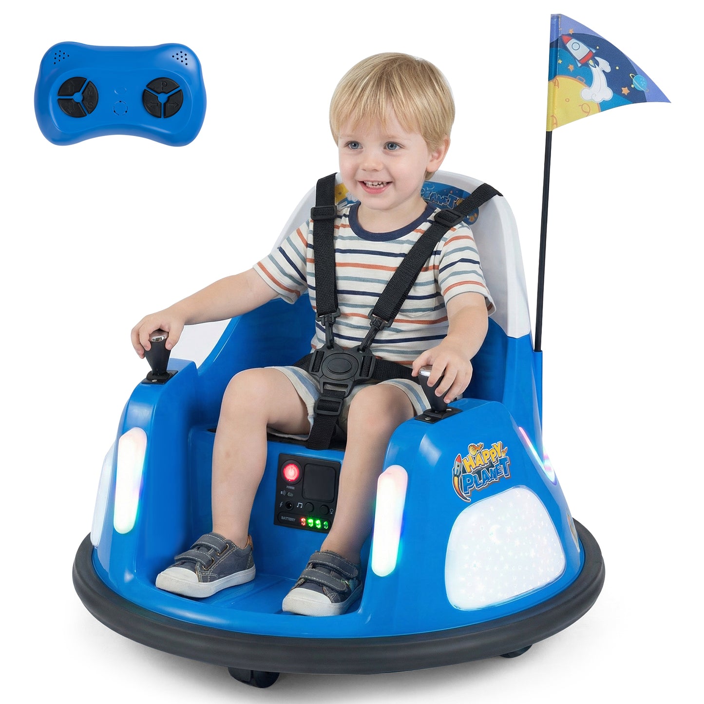 12V Navy Bumper Car | Dual Joysticks Remote Control Flashing Lights