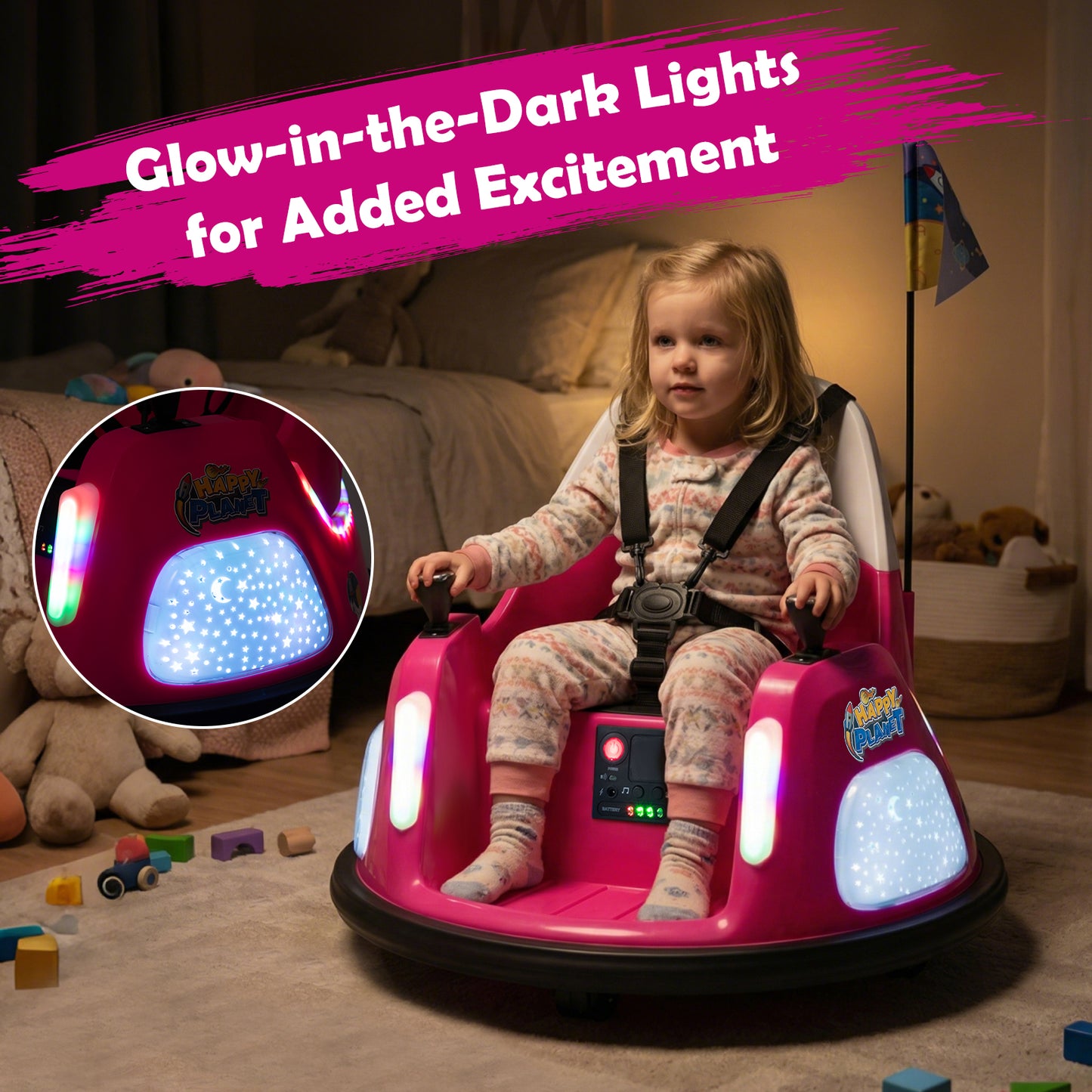 12V Pink Ride On Bumper Car | Flashing Lights Remote Control