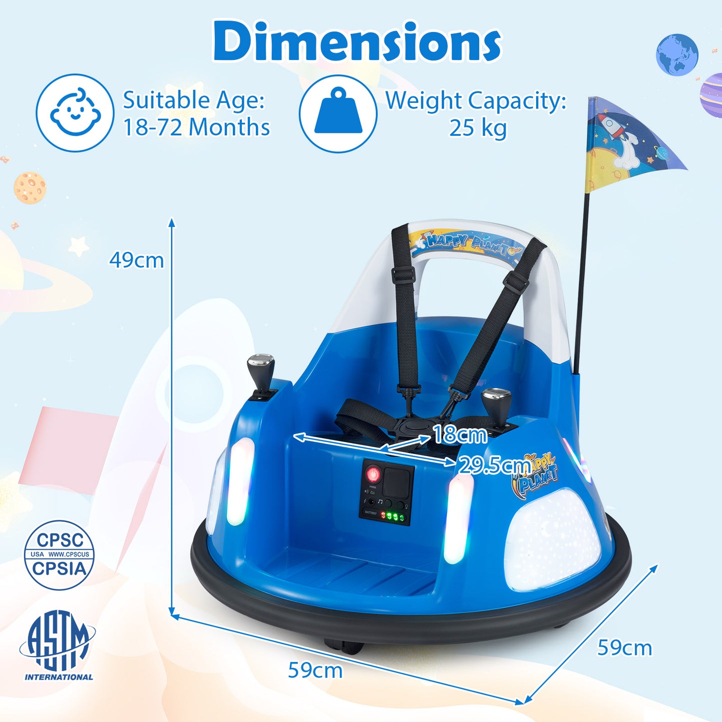 12V Navy Bumper Car | Dual Joysticks Remote Control Flashing Lights