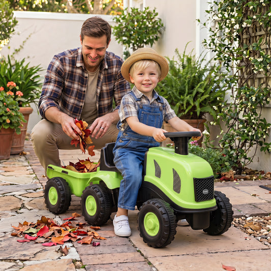 Costway Toddler Ride on Push Car with Trailer and Walker Toy for Ages 18 to 36 Months-Green