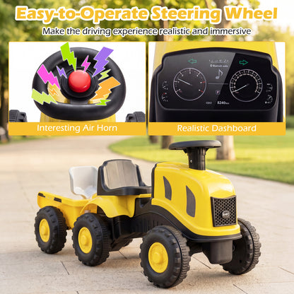 Yellow Toddler Ride On Push Car With Trailer & Walker Toy