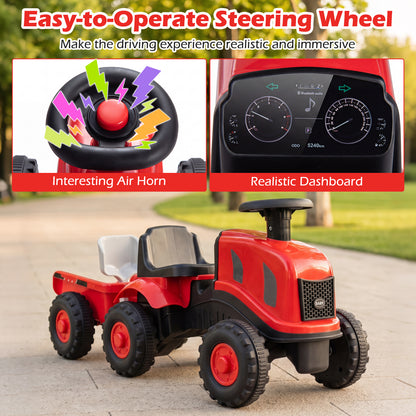 Red Toddler Ride On Push Car With Trailer & Walker Toy