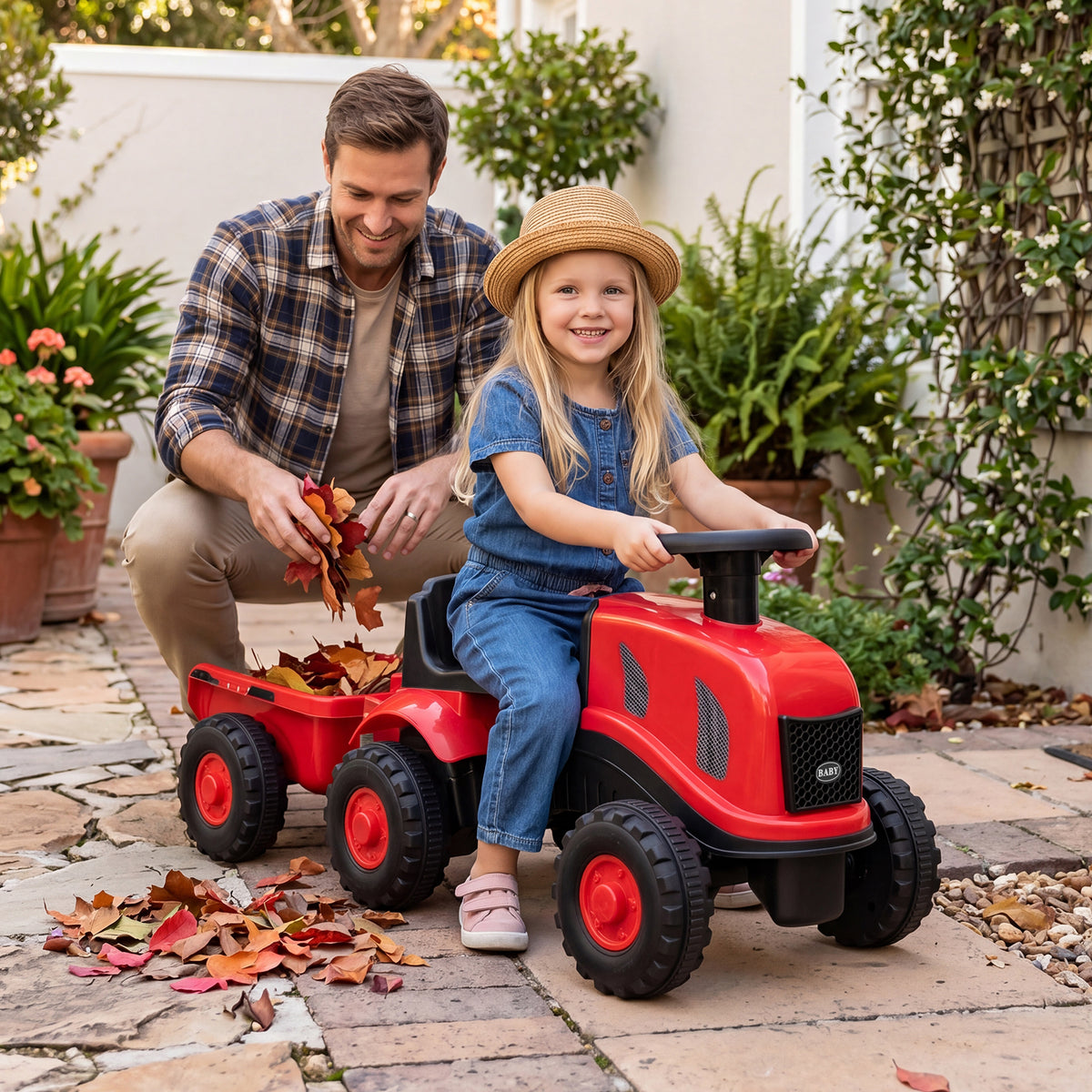 Costway Toddler Ride on Push Car with Trailer and Walker Toy for Ages 18 to 36 Months-Red