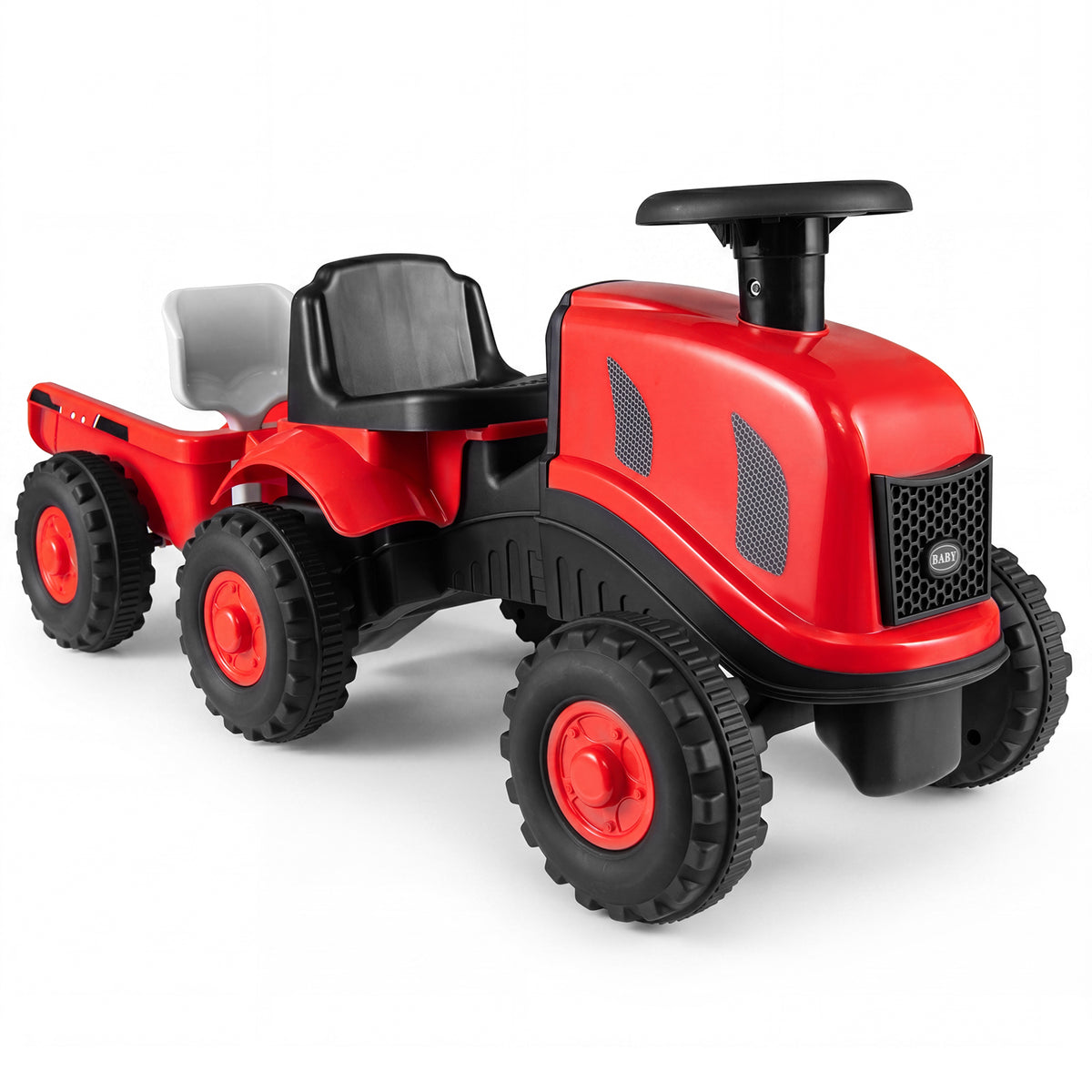 Red Toddler Ride On Push Car With Trailer & Walker Toy