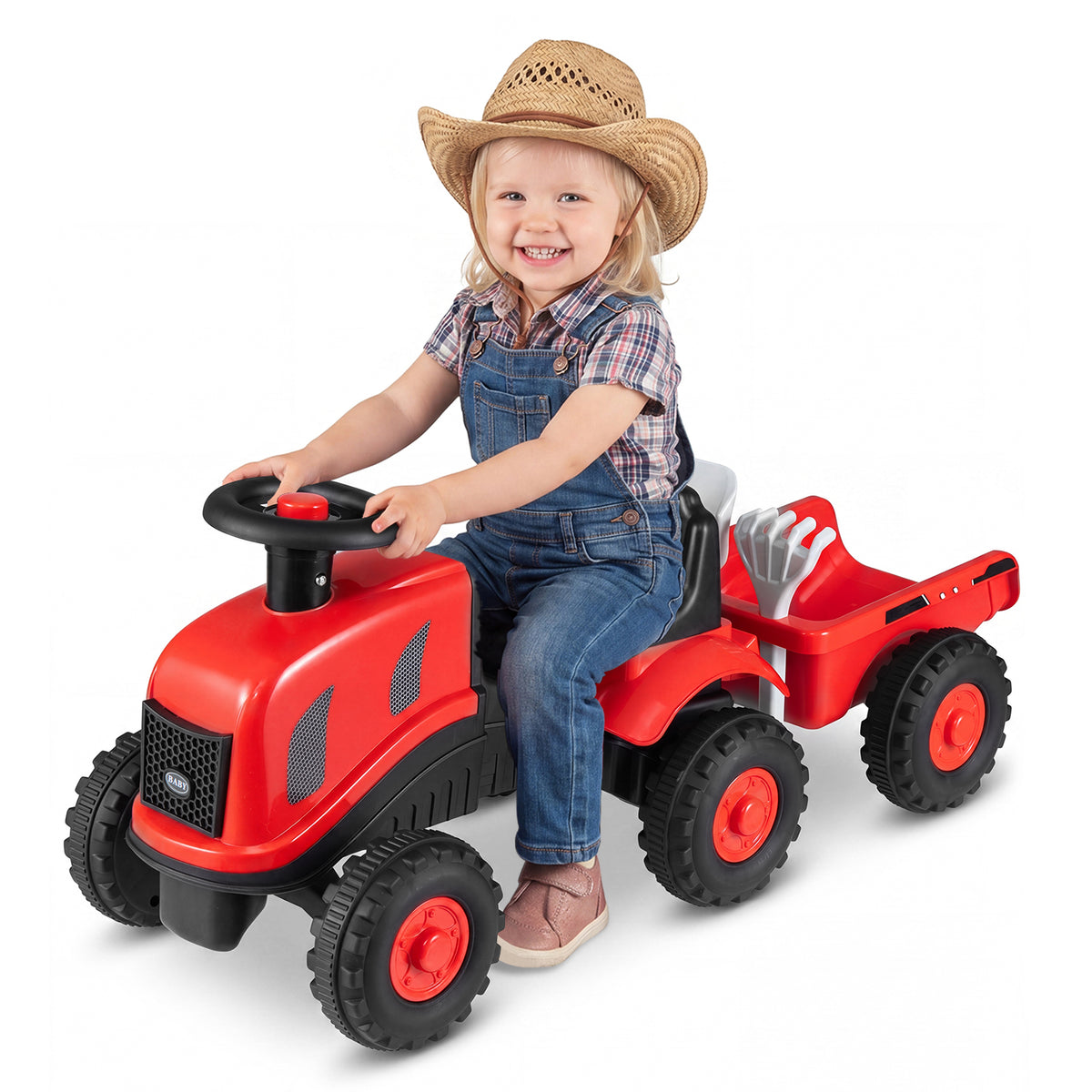 Red Toddler Ride On Push Car With Trailer & Walker Toy