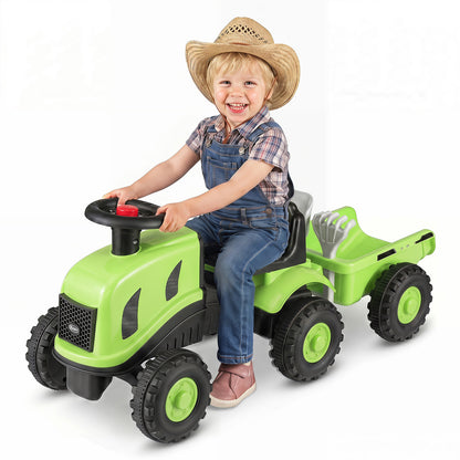 Green Toddler Ride On Push Car With Trailer & Walker Toy