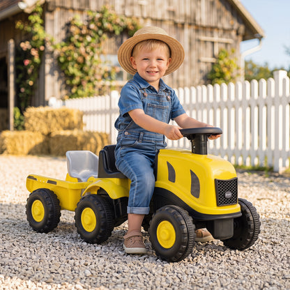 Yellow Toddler Ride On Push Car With Trailer & Walker Toy
