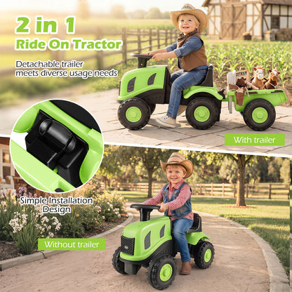 Green Toddler Ride On Push Car With Trailer & Walker Toy
