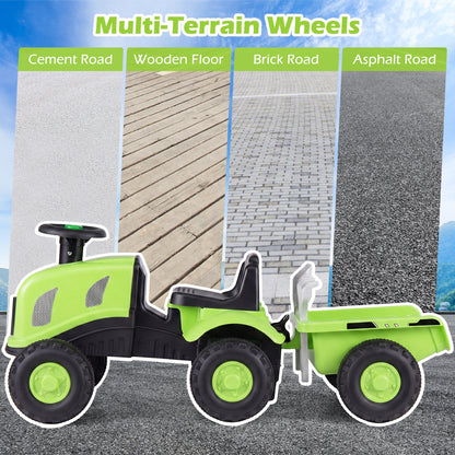 Green Toddler Ride On Push Car With Trailer & Walker Toy