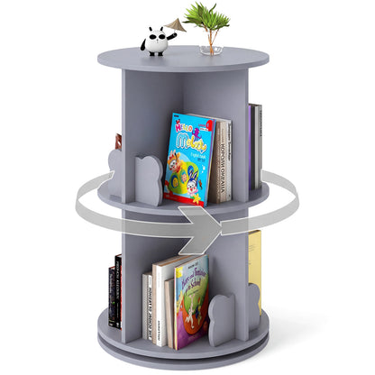 Grey 2 Tier Rotating Kids Bookshelf | Bear Bookends Bookcase