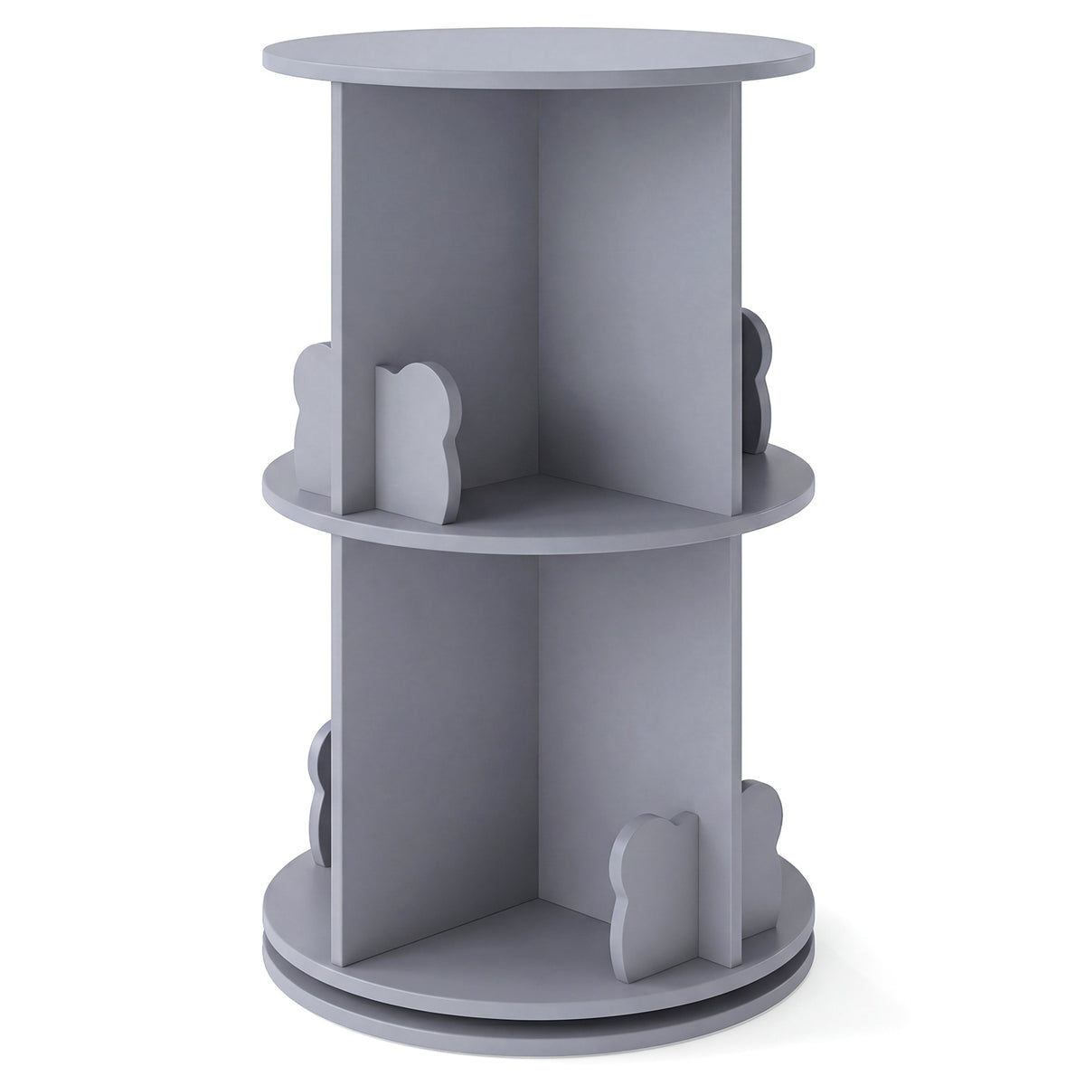 Grey 2 Tier Rotating Kids Bookshelf | Bear Bookends Bookcase