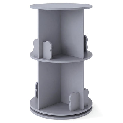 Grey 2 Tier Rotating Kids Bookshelf | Bear Bookends Bookcase