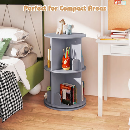 Grey 2 Tier Rotating Kids Bookshelf | Bear Bookends Bookcase