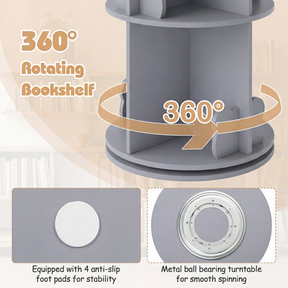 Grey 2 Tier Rotating Kids Bookshelf | Bear Bookends Bookcase