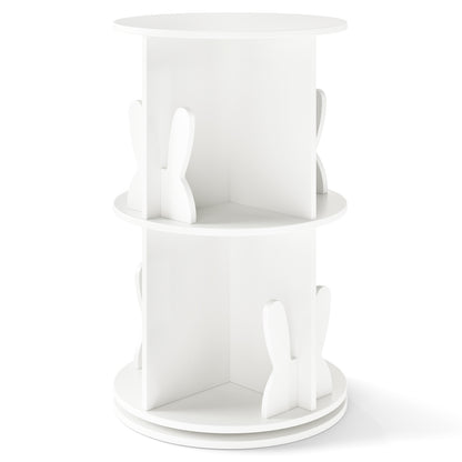 White 360° Rotating Kids Bookshelf | 2 Tier with Bunny Ends