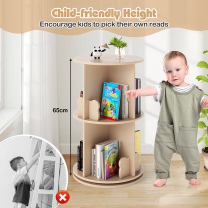 360° Rotating Bookshelf | 2 Tier Kids Bookcase Bear Bookends