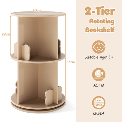 360° Rotating Bookshelf | 2 Tier Kids Bookcase Bear Bookends