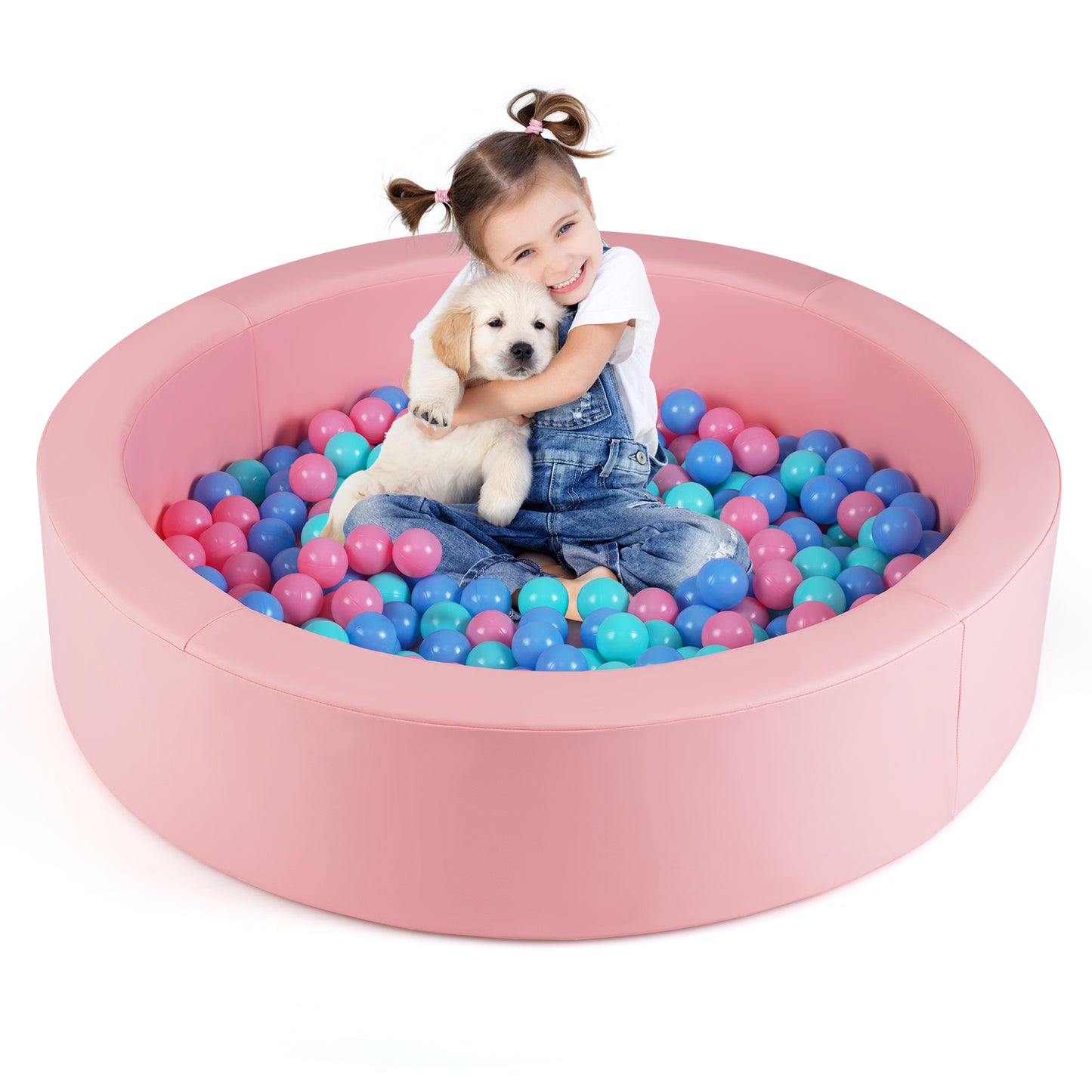 Pink Round Foam Ball Pit | 200 Ocean Balls | Star Pattern PU