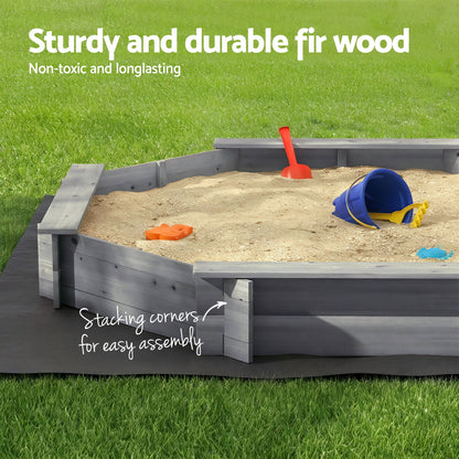 Keezi Kids Sandpit Wooden Round Sand Pit with Cover Bench Seat 182cm Grey