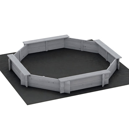 Keezi Kids Sandpit Wooden Round Sand Pit with Cover Bench Seat 182cm Grey
