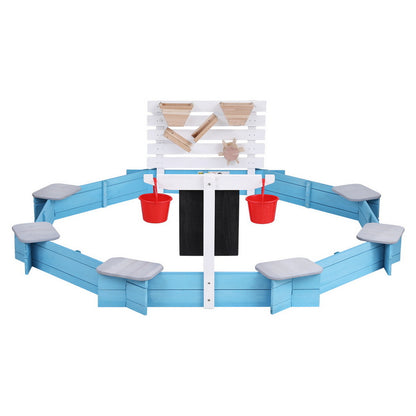 Keezi Kids Sandpit Wooden Round Sand Pit with Cover Funnel Bench Seat Beach Toys 215cm