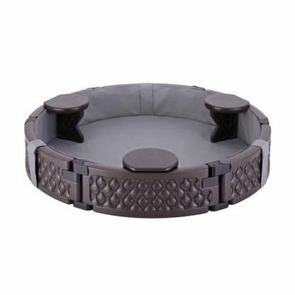 Kids Outdoor Sandpit Toys Sandbox 121cm Round Brown 3 Seats Cover Liner