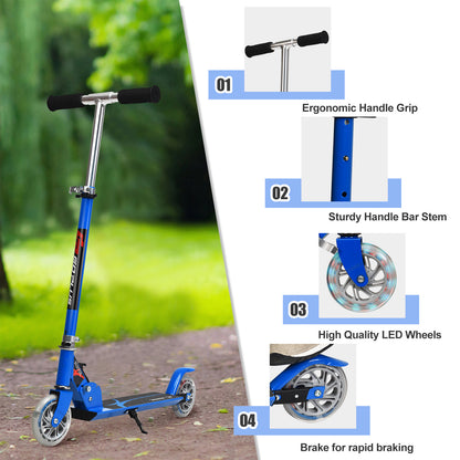 Blue Kids Scooter | LED Wheels Foldable Adjustable Heights Ages 4-13