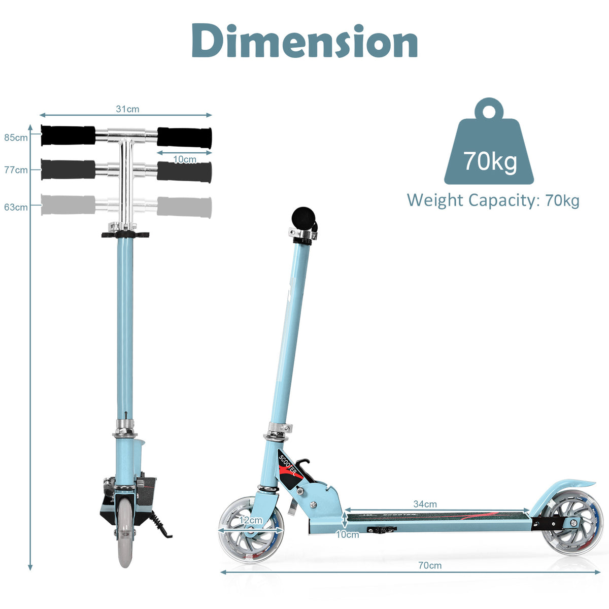 Light Blue Kids Scooter | LED Wheels & Adjustable Height